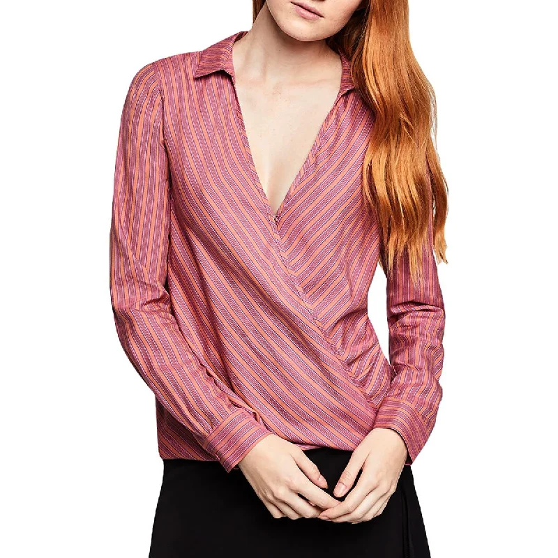Womens Striped Long Sleeve Blouse Short Sleeve Blouse