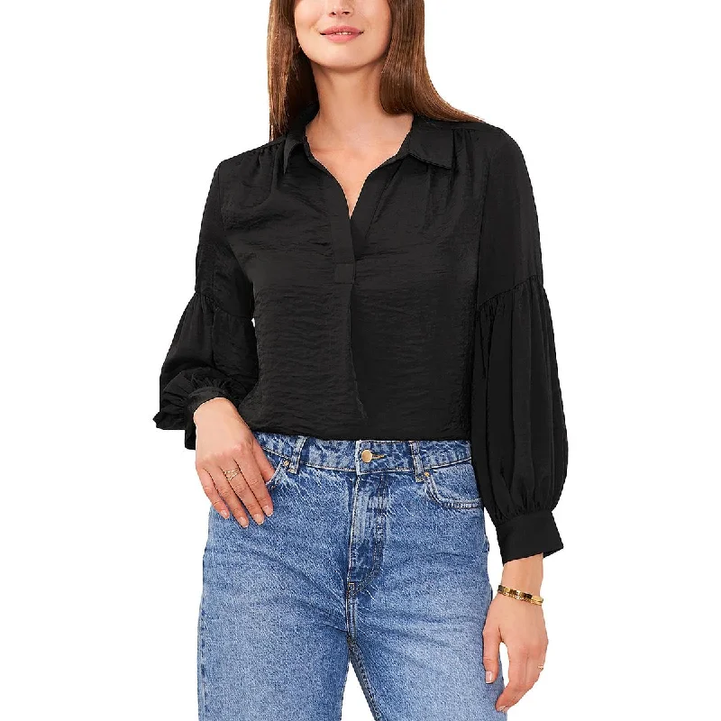 Womens Split Neck Bishop Sleeve Blouse Subtle Shimmer Blouse