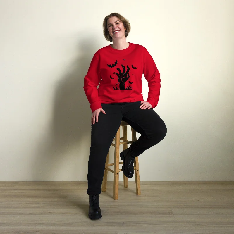 Hand Halloween Graphic Women Organic Sweatshirt Hoodie with Monochrome Minimalist Simple Hand Halloween Graphic Women Organic Sweatshirt Hoodie with Monochrome Minimalist Simple