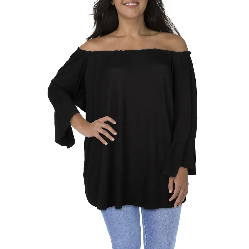Plus Womens Ruched Bell Sleeve Blouse Playful Puff Blouse
