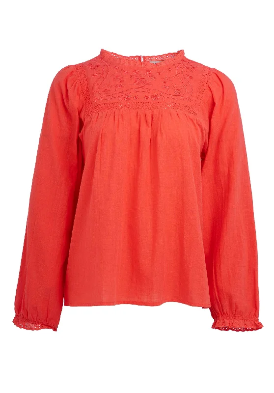 Blouse 11034 Coral Silky Tunic Blouse