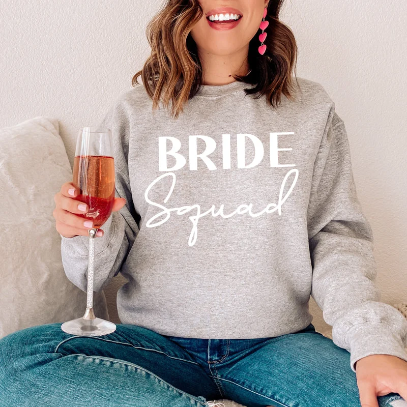 Bride Squad Heather Grey Sweatshirt Hoodie with Applique Textured Unique