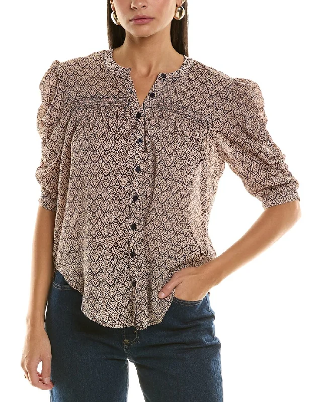 Bishop + Young Rachel Ruched Sleeve Blouse Delicate Bow Blouse