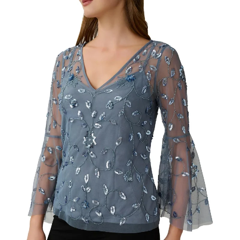 Womens Mesh Embellished Blouse Polished Work Blouse