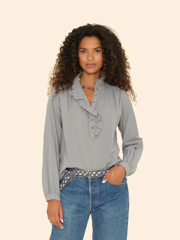 Blouse X5ctp010 Caspian Top Stone-Grey Embroidered Floral Blouse