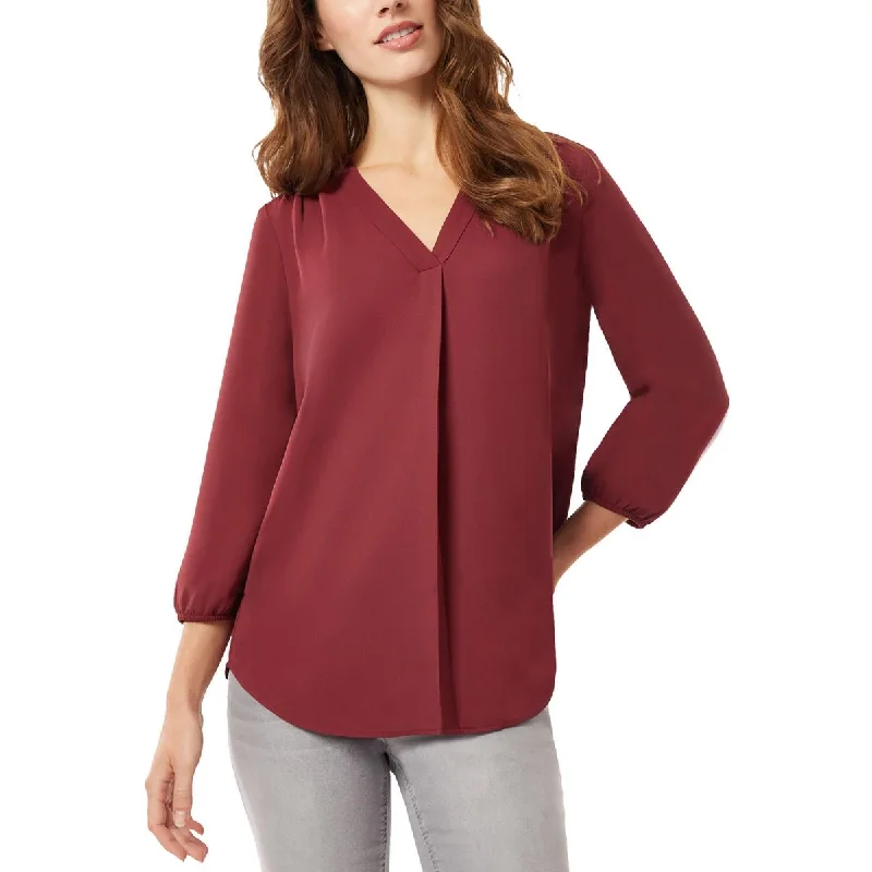 Womens Hi-Low V Neck Blouse Collared Satin Blouse
