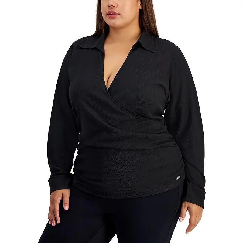 Plus Womens Textured Office wear Blouse Sweetheart Neck Blouse