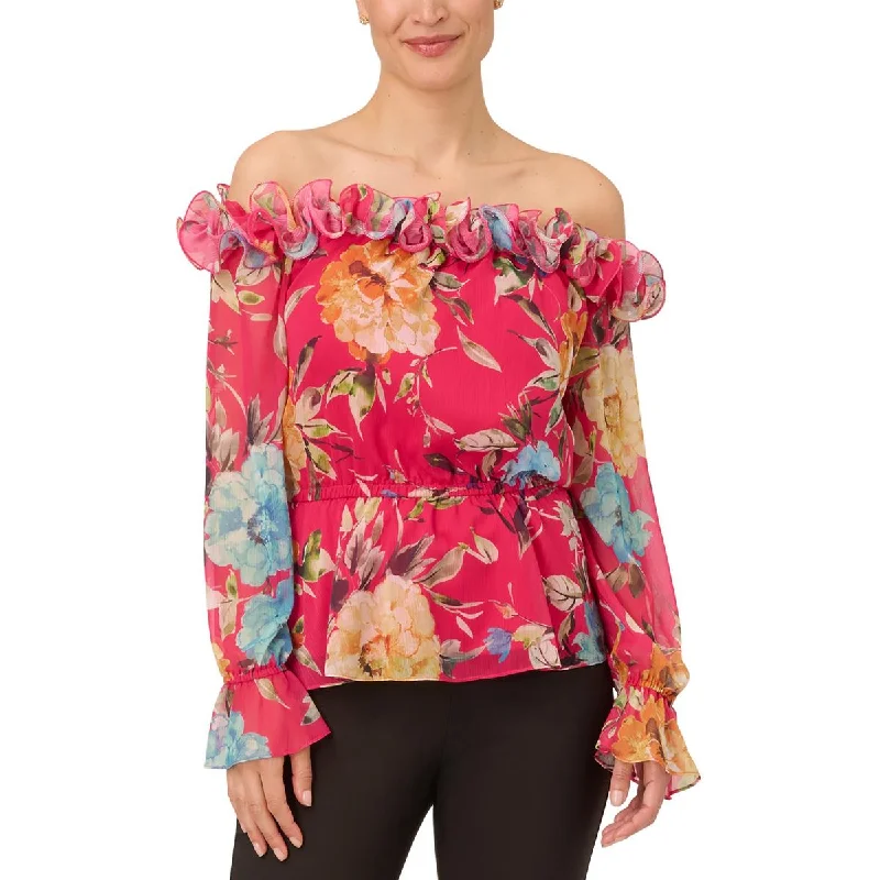 Womens Ruffled Polyester Blouse Casual Button Blouse