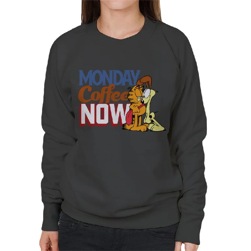 Garfield Monday Coffee Now Women's Sweatshirt Hoodie with Hem Detail Decorative Unique Garfield Monday Coffee Now Women's Sweatshirt Hoodie with Hem Detail Decorative Unique