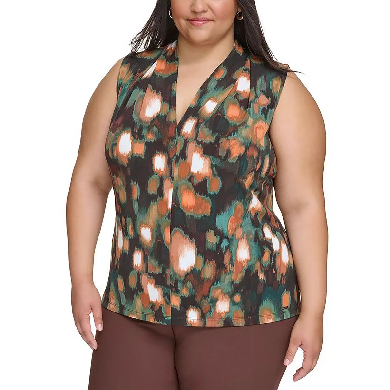 Plus Womens V Neck Sleeveless Blouse Lightweight Tunic Blouse