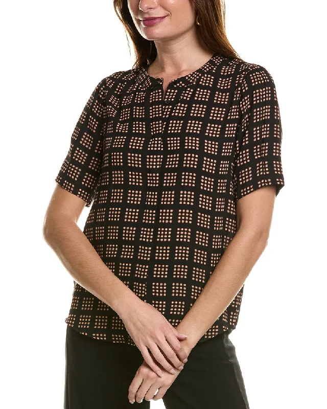 T Tahari Mandarin Collar Blouse Sleeveless Summer Blouse