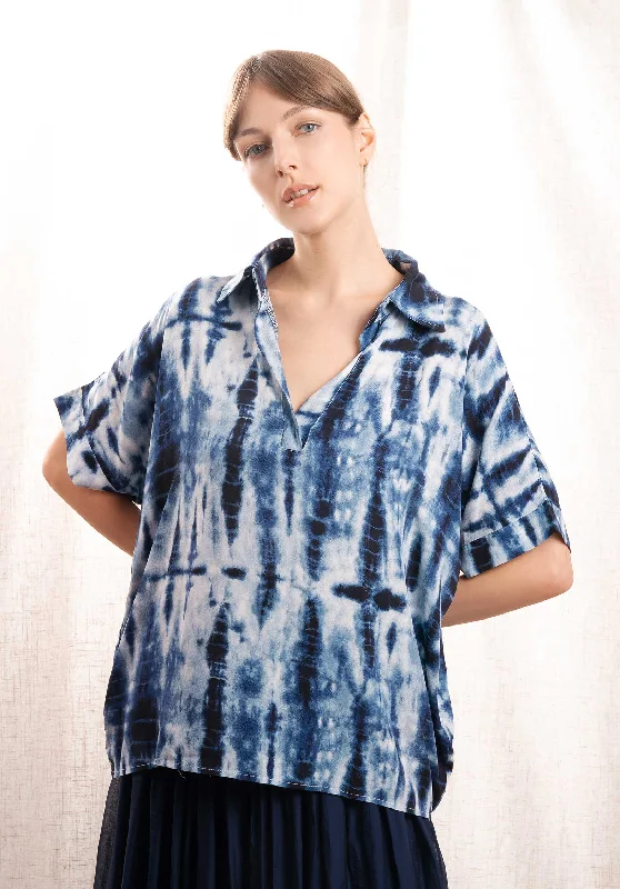 Blouse 65238 Dark-Blue Stretchy Fitted Blouse
