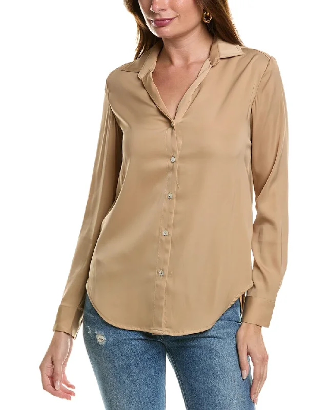 T Tahari Split Neck Blouse Elegant Embroidery Blouse