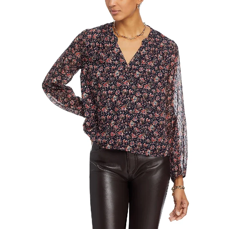Womens Silk Metallic Blouse Romantic Lace Blouse