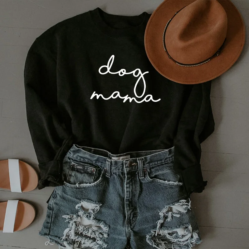 Dog Mama Retro Script Sweatshirt Hoodie with V-Neck Classic Versatile