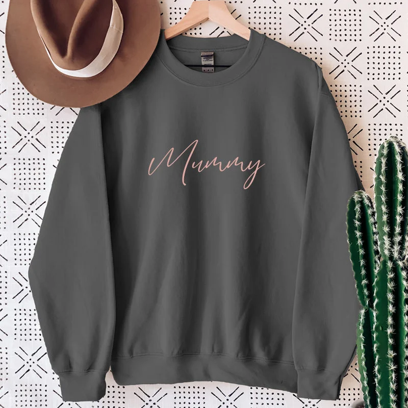 Pure Love- Mummy Script Sweatshirt Hoodie with Set-In Sleeves Structured Classic