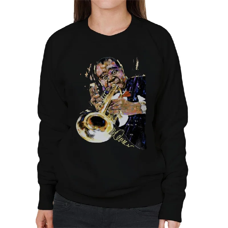 Sidney Maurer Original Portrait Of Louis Armstrong With Trumpet Women's Sweatshirt Hoodie with Set-In Sleeves Structured Classic Sidney Maurer Original Portrait Of Louis Armstrong With Trumpet Women's Sweatshirt Hoodie with Set-In Sleeves Structured Classic