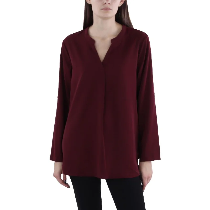 Womens V-Neck Long Sleeve Blouse Double-Layered Blouse