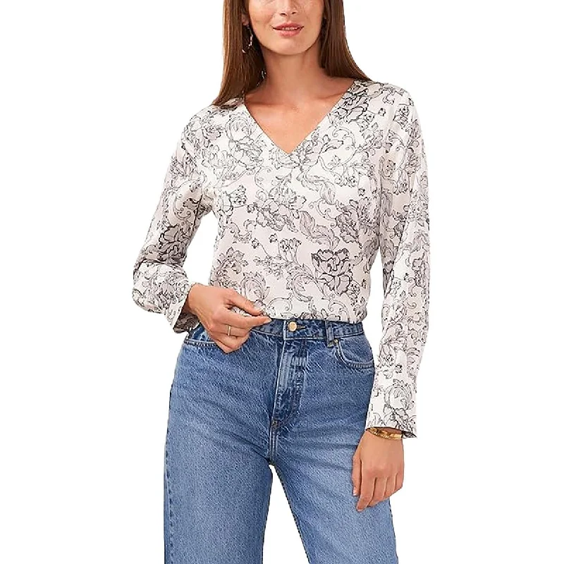 Womens Printed V-Neck Blouse Boho Chic Blouse