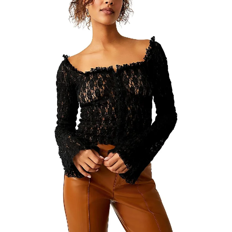 Madison Womens Lace Sheer Blouse Drape Neck Blouse