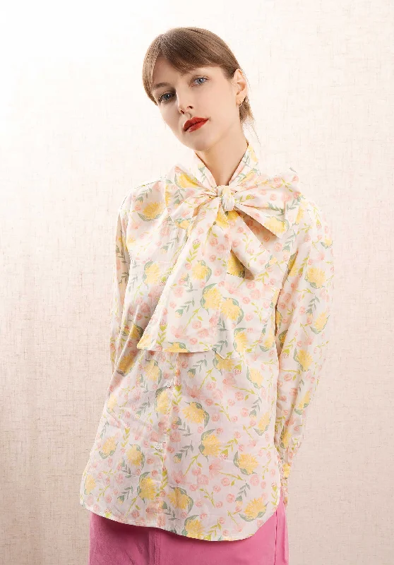 Blouse -1652 5181 Ecru-Floral Modern Work Blouse