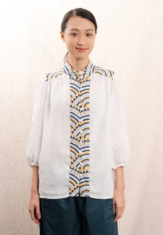Blouse 250109 White-Mustard Oversized Silk Blouse