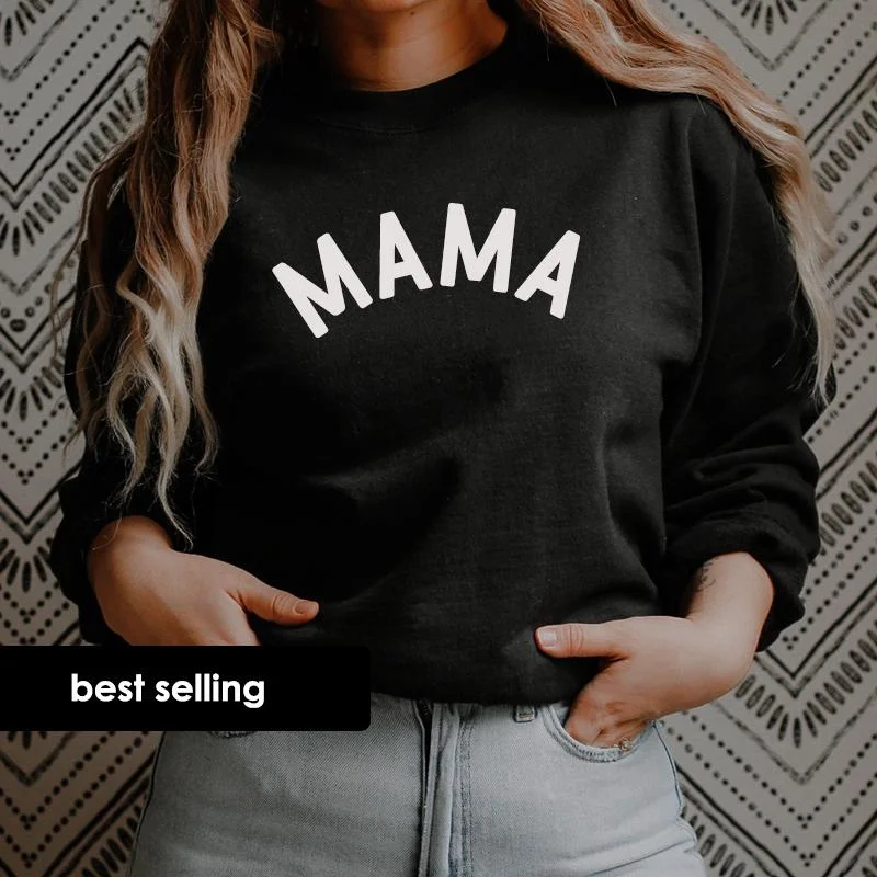 Mama Classic Sweatshirt (MRK X) Hoodie with Rolled Sleeves Casual Relaxed