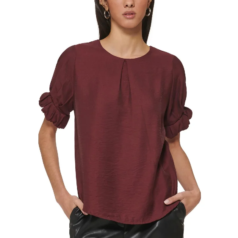 Womens Crinkle Puff Sleeves Blouse Relaxed Fit Blouse