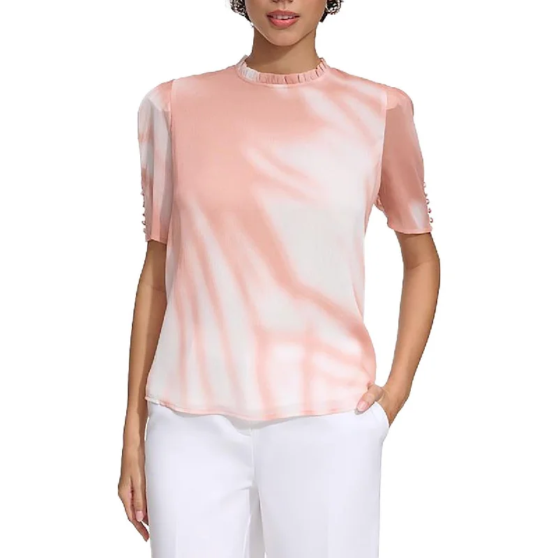 Womens Chiffon Pleated Blouse Wrap Front Blouse
