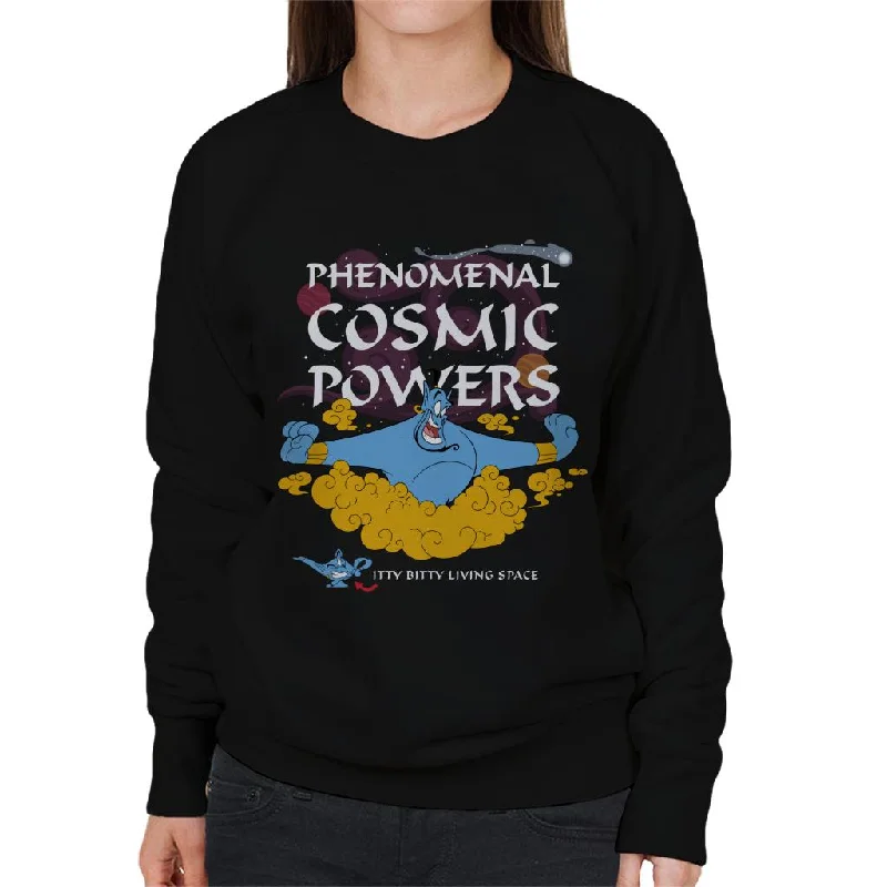 Disney Aladdin Phenomenal Cosmic Powers Genie Women's Sweatshirt Hoodie with Raw Hem Edgy Unfinished Disney Aladdin Phenomenal Cosmic Powers Genie Women's Sweatshirt Hoodie with Raw Hem Edgy Unfinished