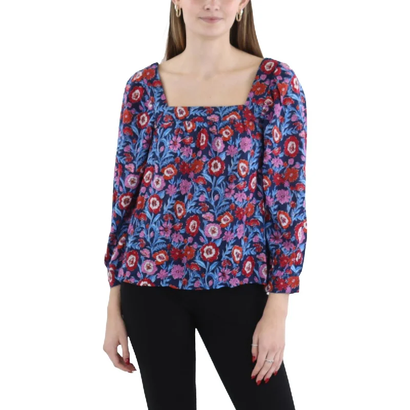 Womens Square Neck Floral Blouse Sleeveless Summer Blouse