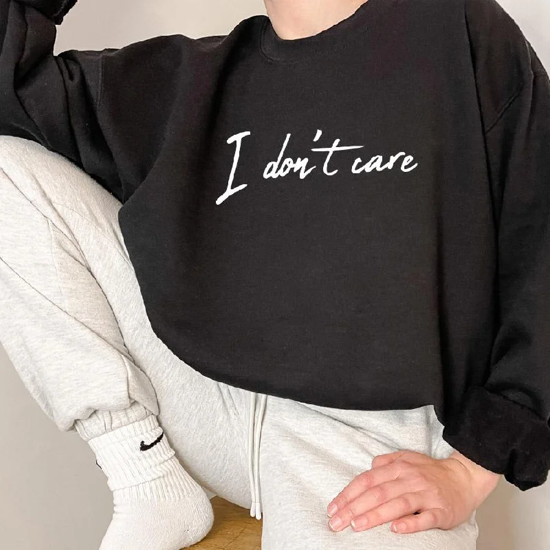 I Don't Care Crew Sweatshirt Hoodie with Lace Feminine Delicate