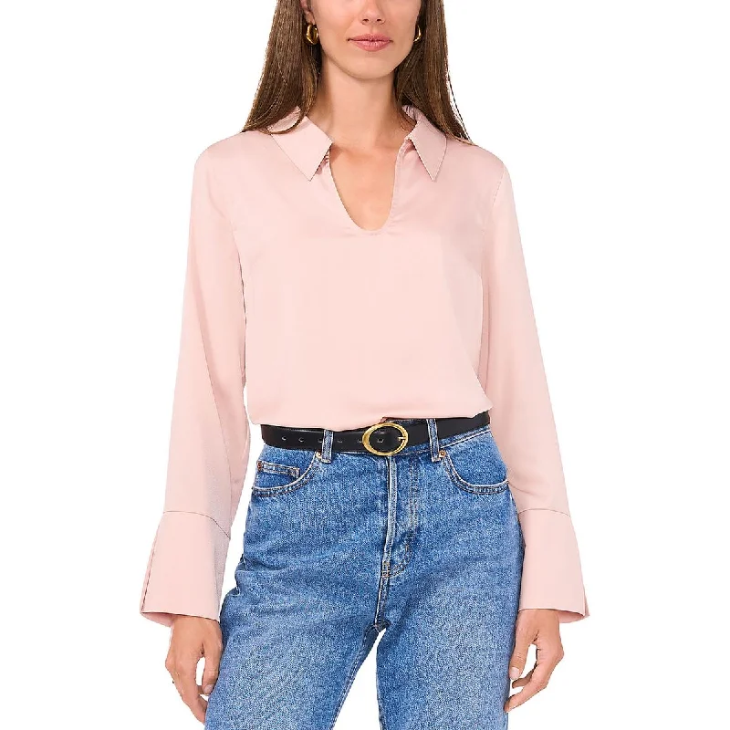 Womens Collar V Neck Blouse Floral Print Blouse