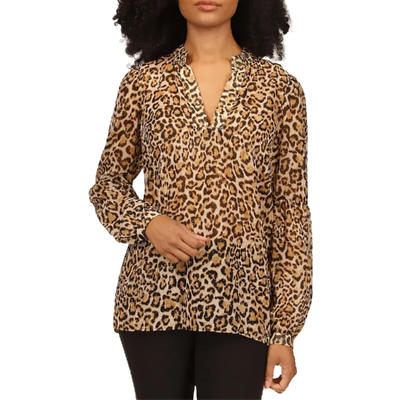 Womens Animal Print Embellished Blouse Boho Printed Blouse