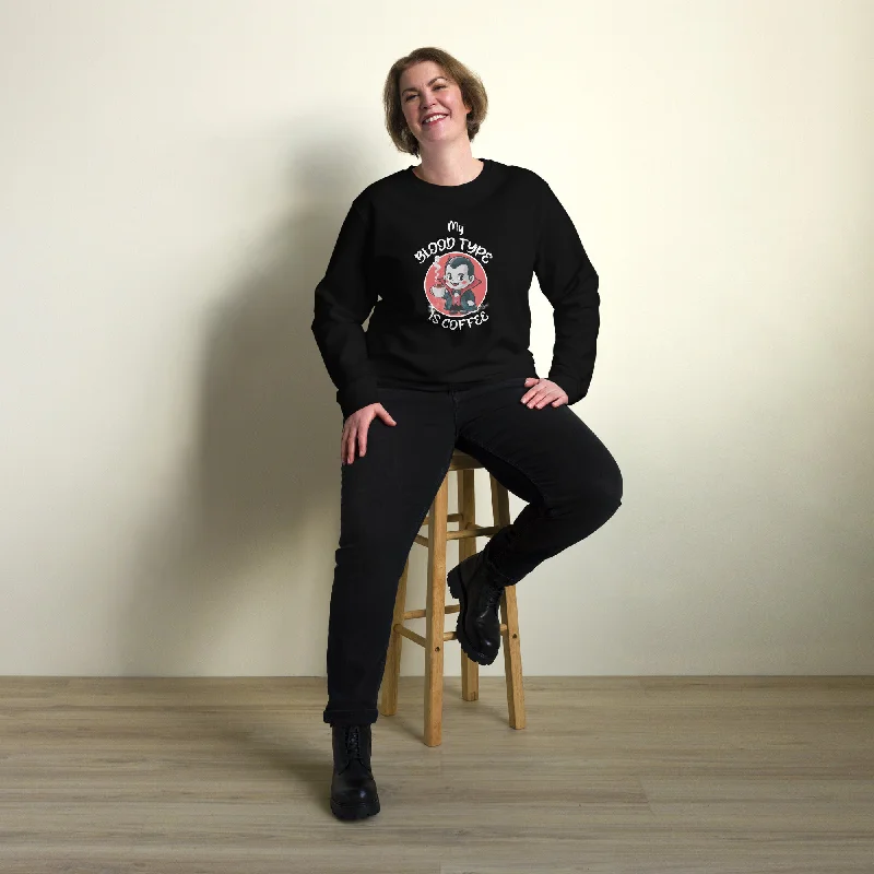 My Blood Type is Coffee Halloween Graphic Women Organic Sweatshirt Hoodie with Thumb Holes Functional Cozy My Blood Type is Coffee Halloween Graphic Women Organic Sweatshirt Hoodie with Thumb Holes Functional Cozy
