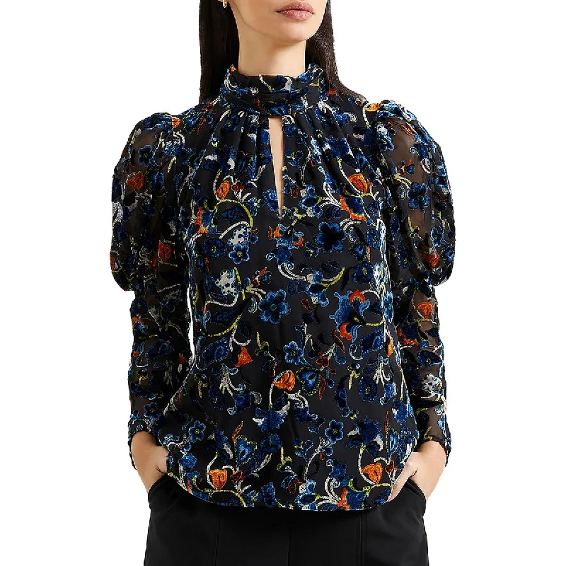 Womens Velvet Mock Neck Blouse Sleeveless Chiffon Blouse