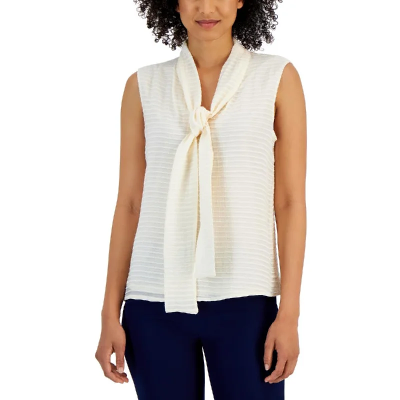 Womens Textured Tie Neck Blouse Smart Casual Blouse