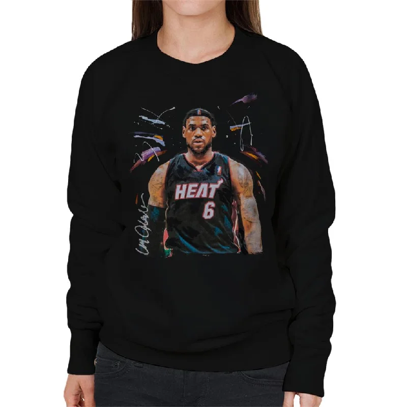 Sidney Maurer Original Portrait Of LeBron James Miami Heat Jersey Women's Sweatshirt Hoodie with Exposed Zipper Edgy Industrial Sidney Maurer Original Portrait Of LeBron James Miami Heat Jersey Women's Sweatshirt Hoodie with Exposed Zipper Edgy Industrial