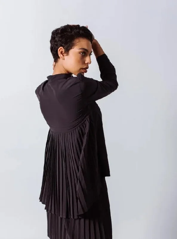Stylish Pleated Blouse in Black Smart Business Blouse