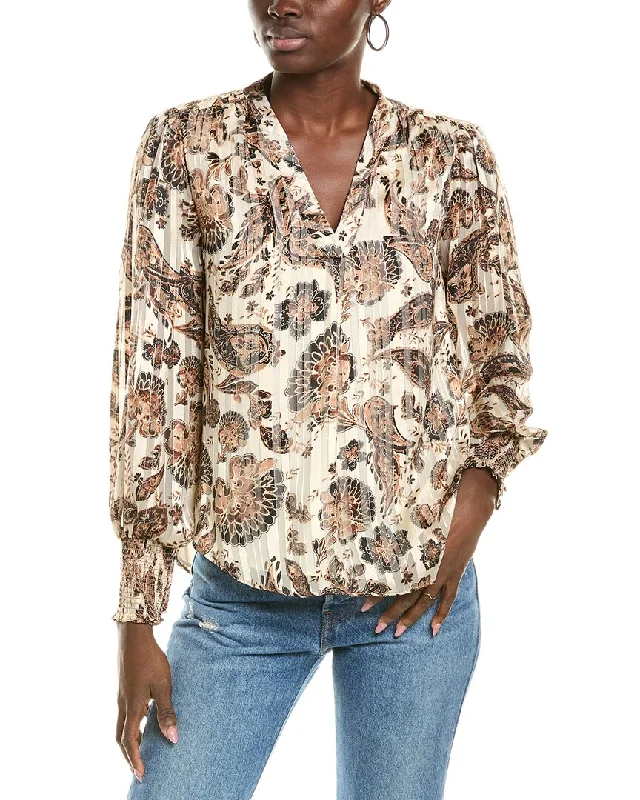 Vince Camuto Satin Shadow Stripe Blouse Pleated Collar Blouse