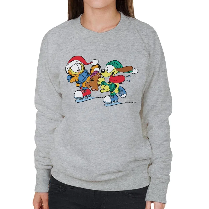 Garfield And Odie Christmas Ice Skating Women's Sweatshirt Hoodie with Drawstring Waist Adjustable Fitted Garfield And Odie Christmas Ice Skating Women's Sweatshirt Hoodie with Drawstring Waist Adjustable Fitted