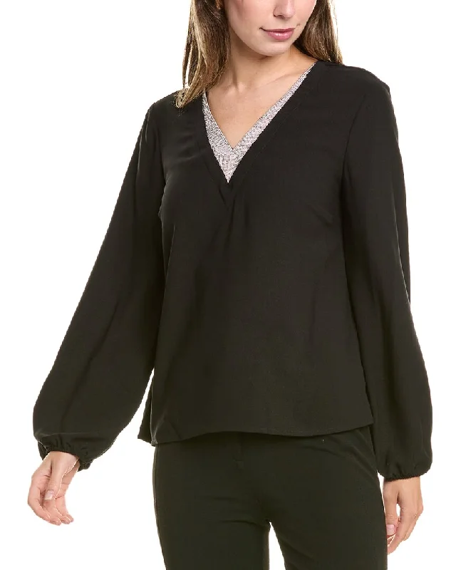 Vince Camuto Rhinestone V-Neck Blouse Casual Relaxed Fit Blouse