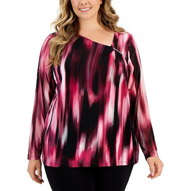 Womens Printed Asymmetric Neck Blouse Backless Summer Blouse
