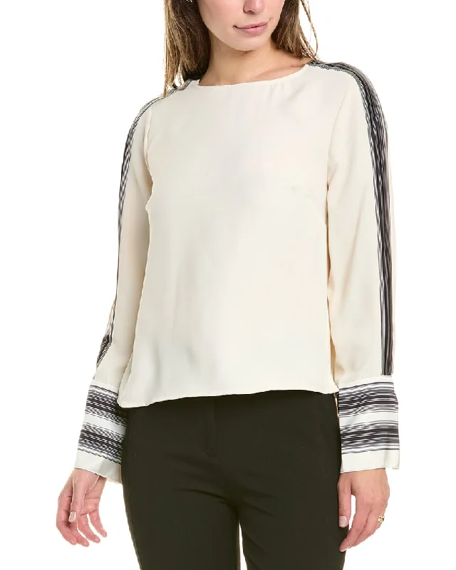 Vince Camuto Satin Trim Blouse Frilled Cuff Blouse