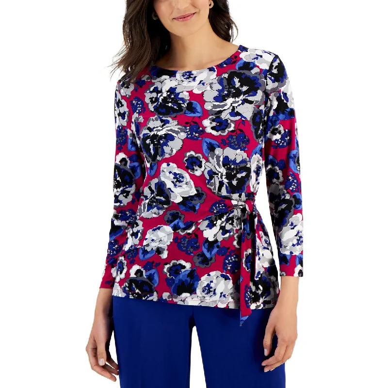 Womens Side-Tie Floral Print Blouse Boho Chic Blouse