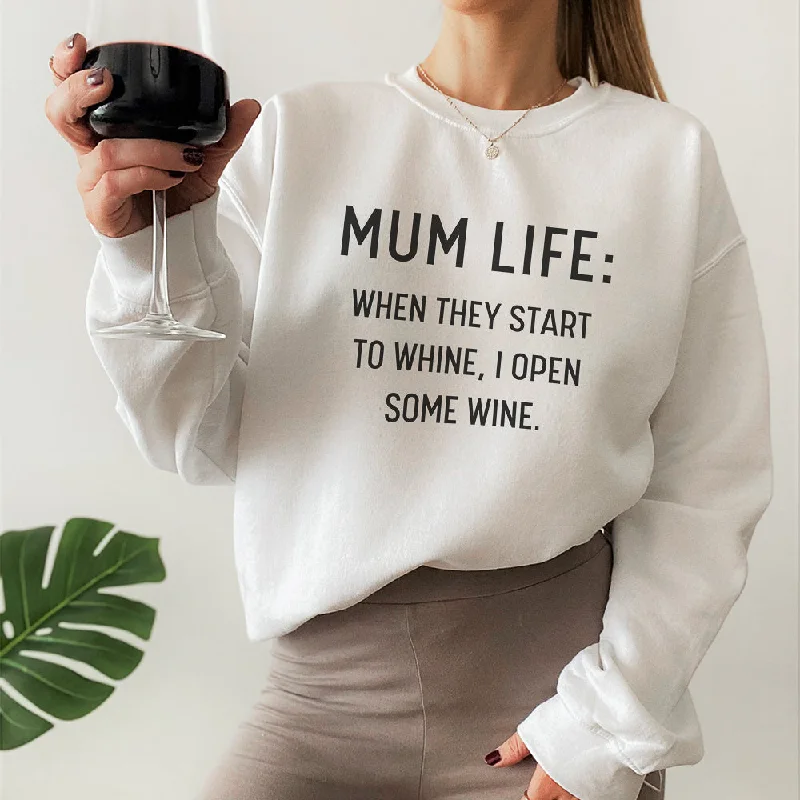 Mum Life Wine Sweatshirt Hoodie with Velcro Closure Adjustable Secure