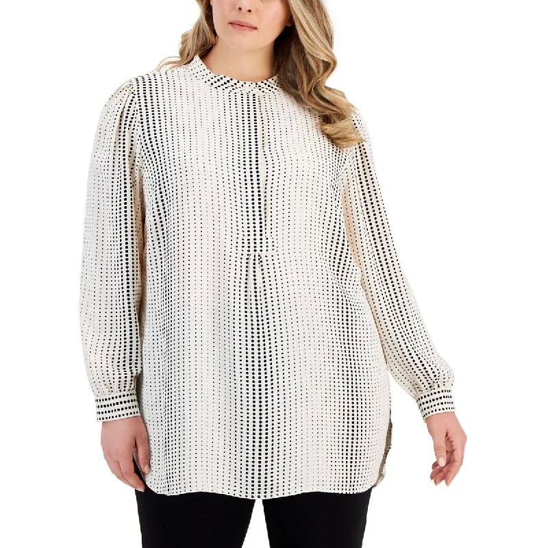 Plus Womens Collar Button Front Blouse Embellished Collar Blouse