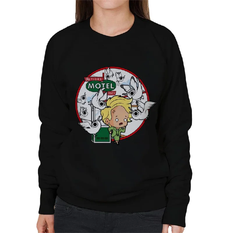 The Birds Cartoon The Tides Motel Scene Women's Sweatshirt Hoodie with Tied Waist Feminine Flattering The Birds Cartoon The Tides Motel Scene Women's Sweatshirt Hoodie with Tied Waist Feminine Flattering