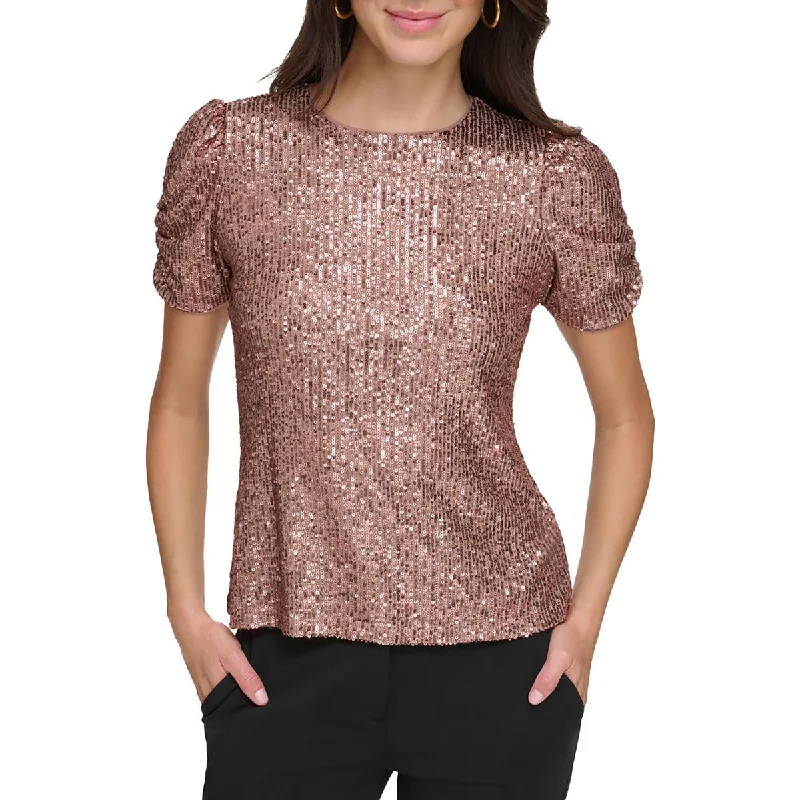Womens Sequined Puff Sleeve Blouse Loose Fit Blouse