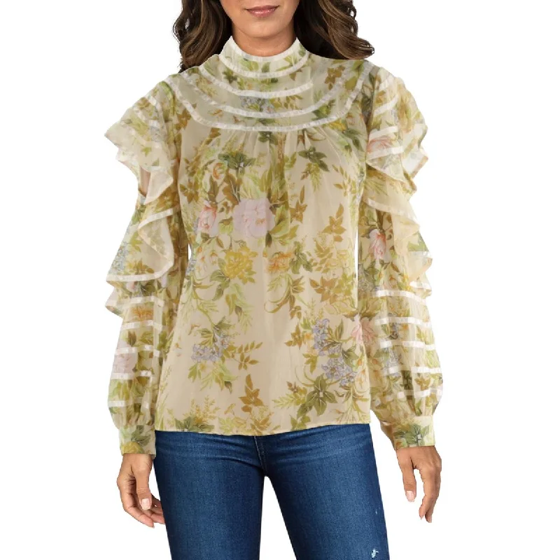 Womens Striped Sheer Blouse Flowy Bohemian Blouse